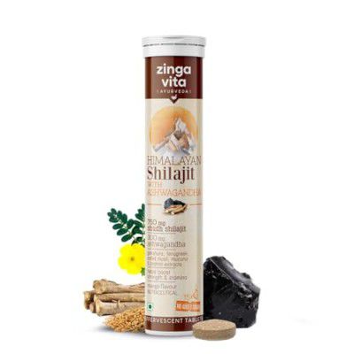 Zingavita 750mg Shilajit Effervescent Tablets, Infused with Ashwagandha extract, Gokshuru, Fenugreek and Safed Musli, for Strength, Vitality & Performance, Mango Flavour - 15 Tablets