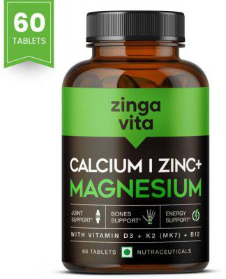 Zingavita Calcium Magnesium Zinc Tablets with Vitamin D3, K2 & B12 Supports Joint Health (60 Tablets)