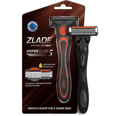 Zlade HyperGlide5 Shaving Razor For Men | Long Lasting Titanium and Chromium Coated Blades | 1 Razor Handle + 1 Cartridge | Made in Europe by Bic