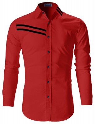 Zombom Men's Striped Cotton Blend Regular Fit Full Sleeve Casual Shirts