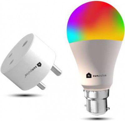 Zunpulse Combo of 16A WiFi Smart Plug and WiFi 10W 16 Million Colours B22 Round LED Smart Bulb