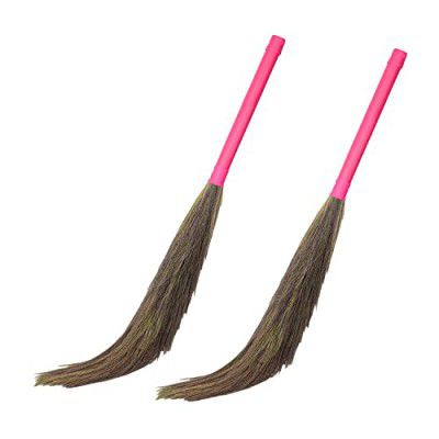 Zureni Sangini Traditional Grass Broom 39" Phool Jhaadu Comfortable Grip Broomstick (Pack of 2, Random Colors)