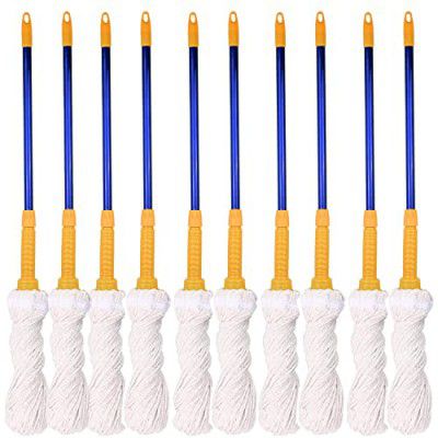 Zureni ZU-TMOP10 Cotton Twist Mop Stick for Floor Cleaning, Home, Office and Commercial Use Sturdy Rod Handle with Super Absorbent Mop Head Squeeze Pocha (Pack of 10, Random Colour)