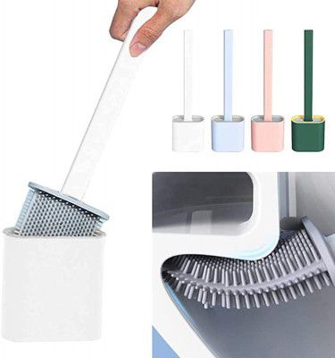 Zuvexa ® Silicon Anti-Drip Soft Silicone Bristle Toilet Bowl Cleaner Brush with Slim No-Slip Long Handle (Multicolour)